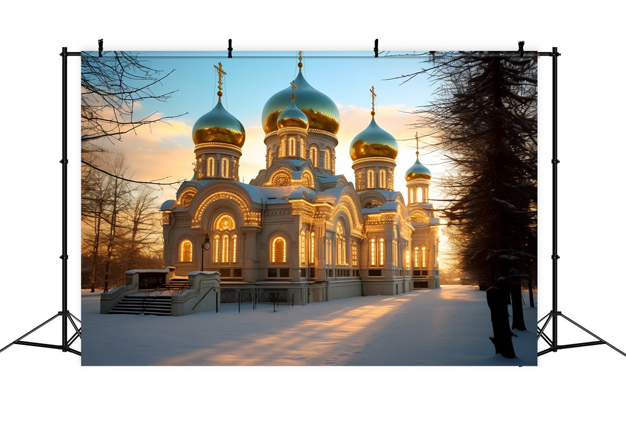 Winter Church Radiating Warm Light Snowy Backdrop BRP10-53