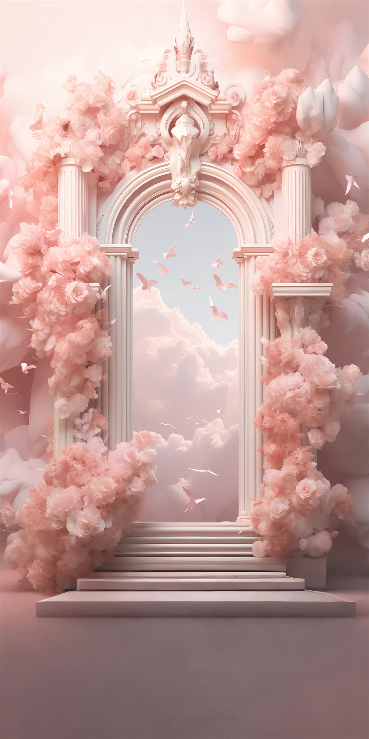 Dreamy Pink Cloud Sweep Floral Archway Backdrop BRP10-531