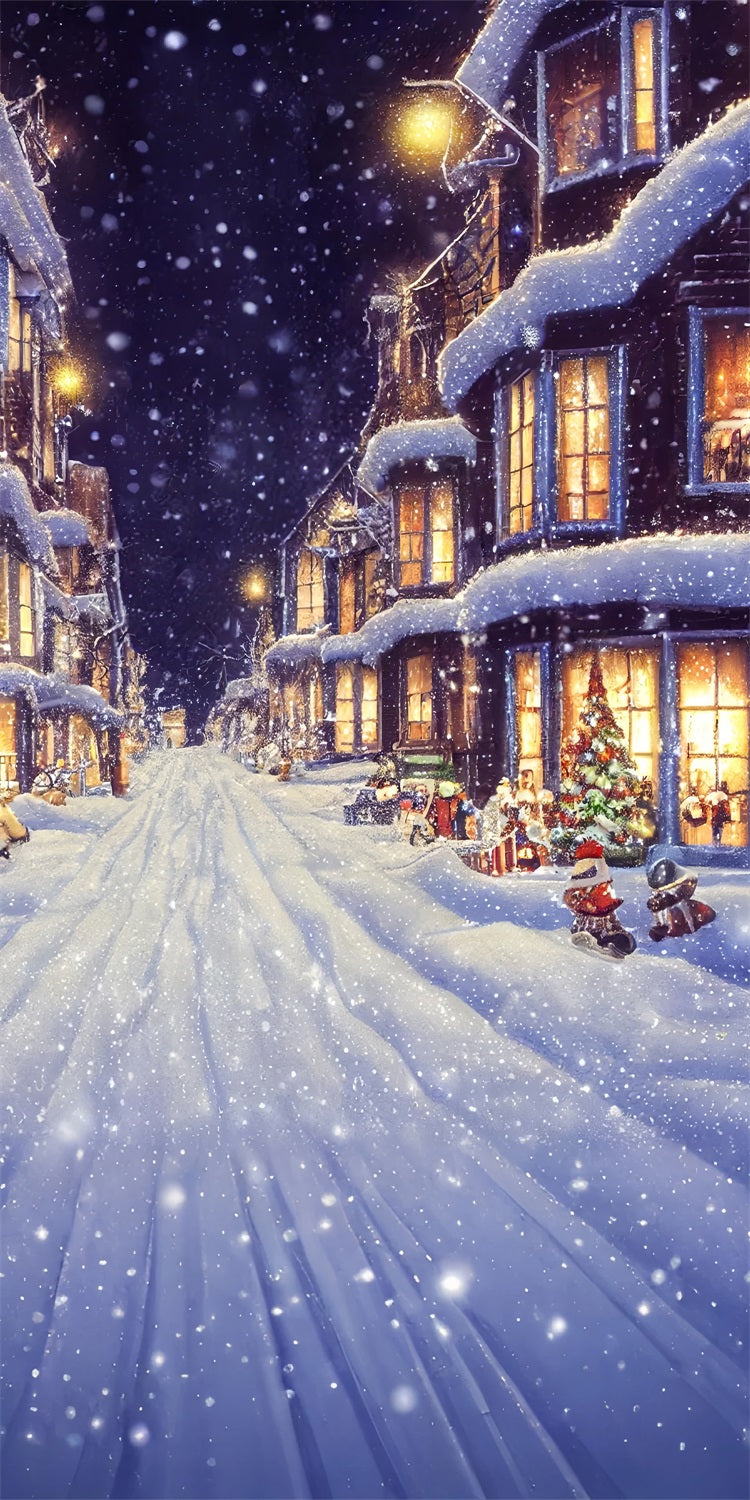 Christmas Eve Snowy Street Sweep Holiday Backdrop BRP10-532