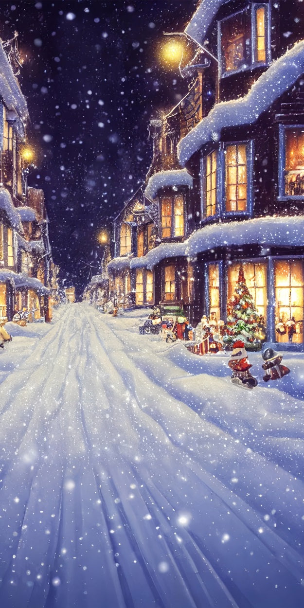 Christmas Eve Snowy Street Sweep Holiday Backdrop BRP10-532