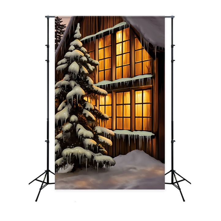 Winter Warm Light Shining Frosty Windows Backdrop BRP10-54