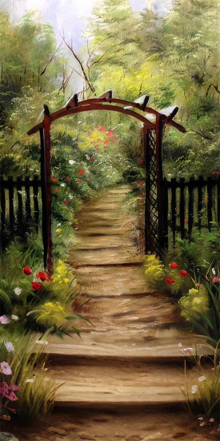 Garden Arch Pathway Sweep Blossoming Flowers Backdrop BRP10-540