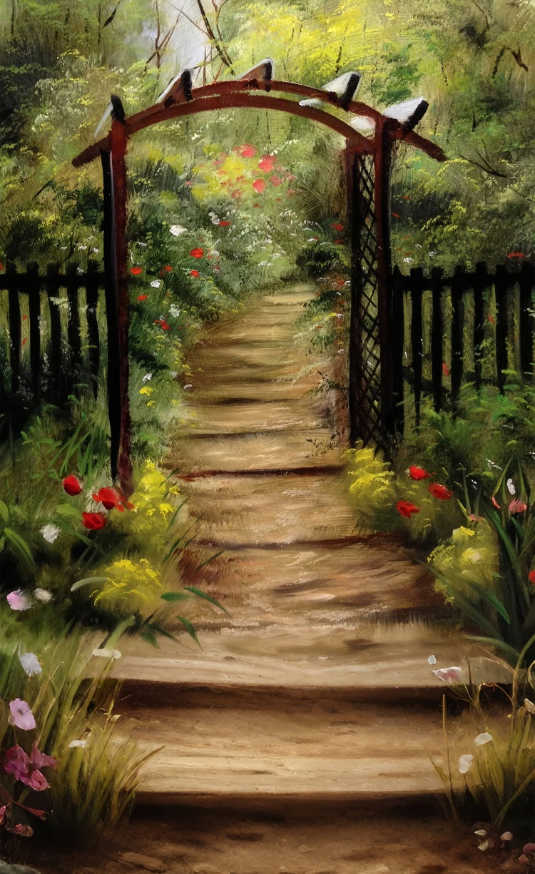 Garden Arch Pathway Sweep Blossoming Flowers Backdrop BRP10-540