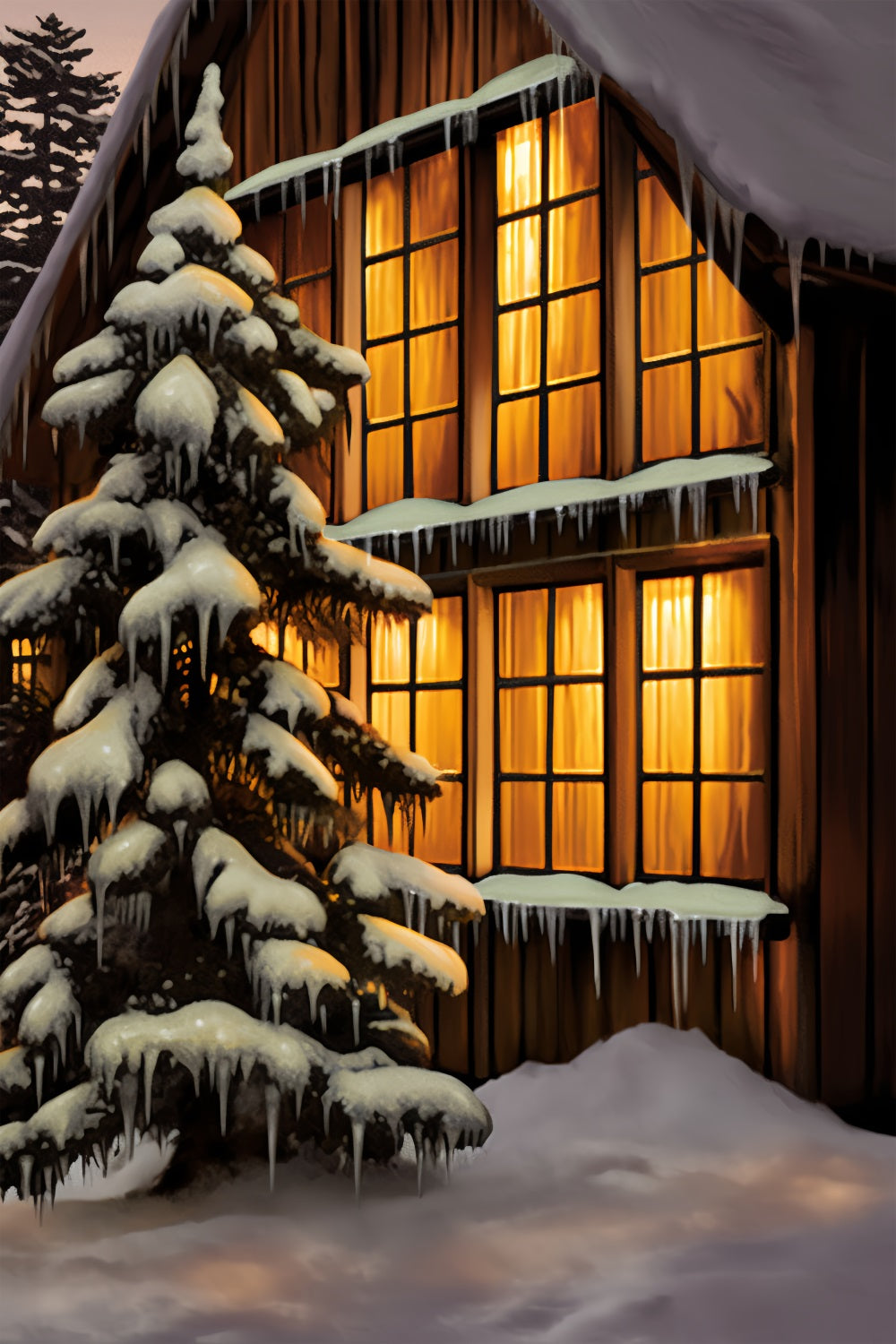 Winter Warm Light Shining Frosty Windows Backdrop BRP10-54