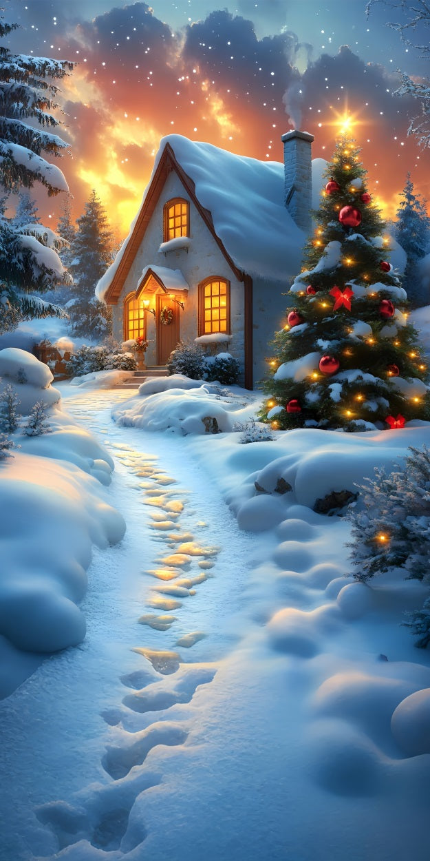 Christmas Cottage Sweep Warm Light Snowy Backdrop BRP10-554