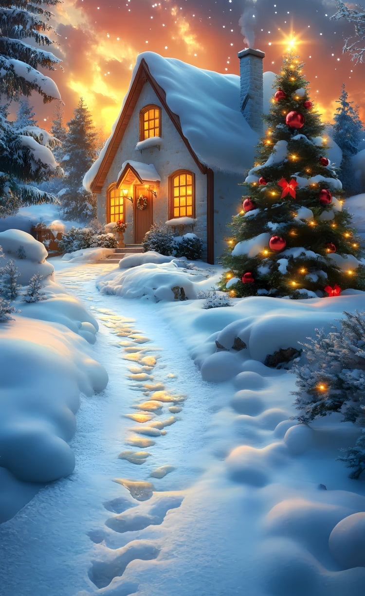 Christmas Cottage Sweep Warm Light Snowy Backdrop BRP10-554