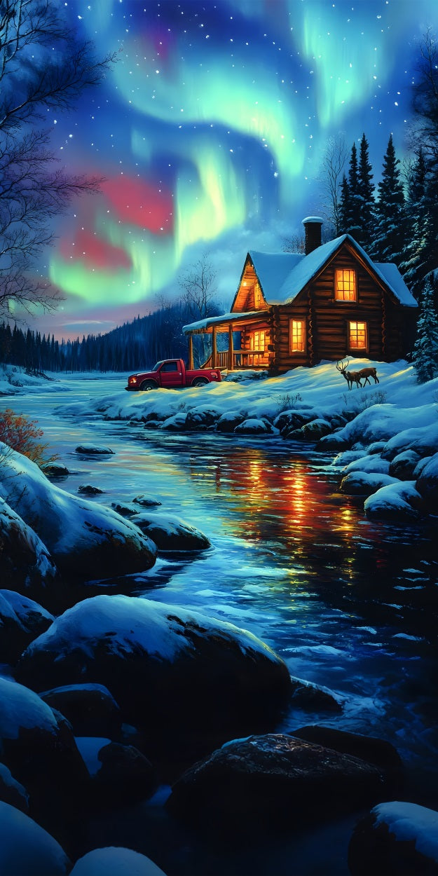 Winter Wonderland Cabin Sweep Northern Lights Backdrop BRP10-555