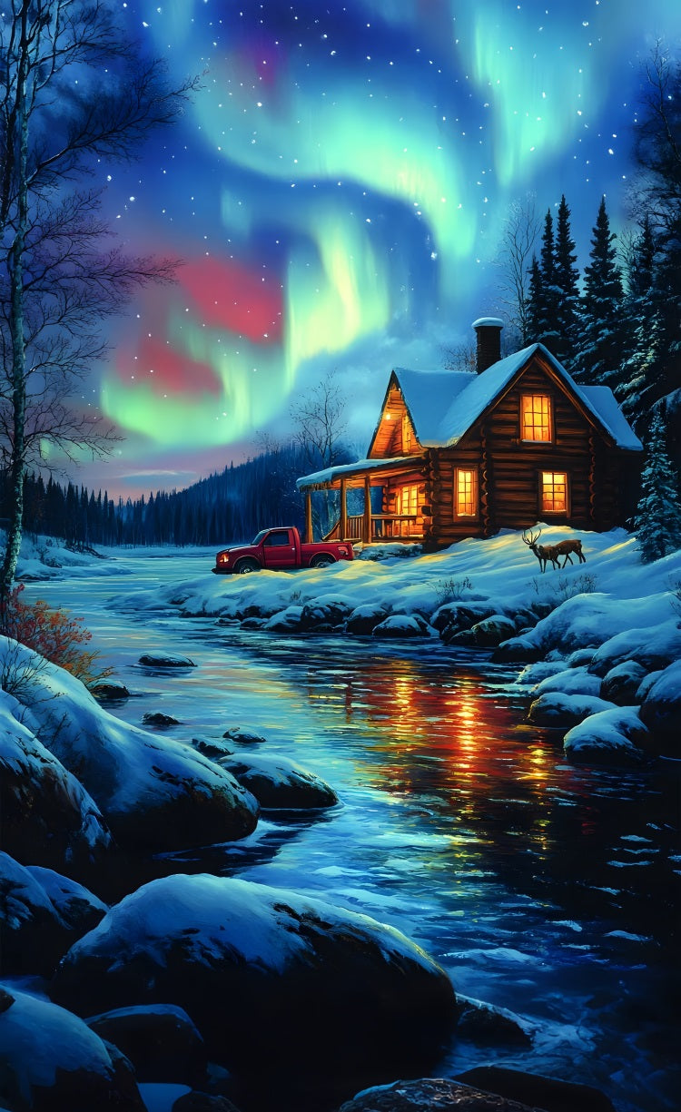 Winter Wonderland Cabin Sweep Northern Lights Backdrop BRP10-555