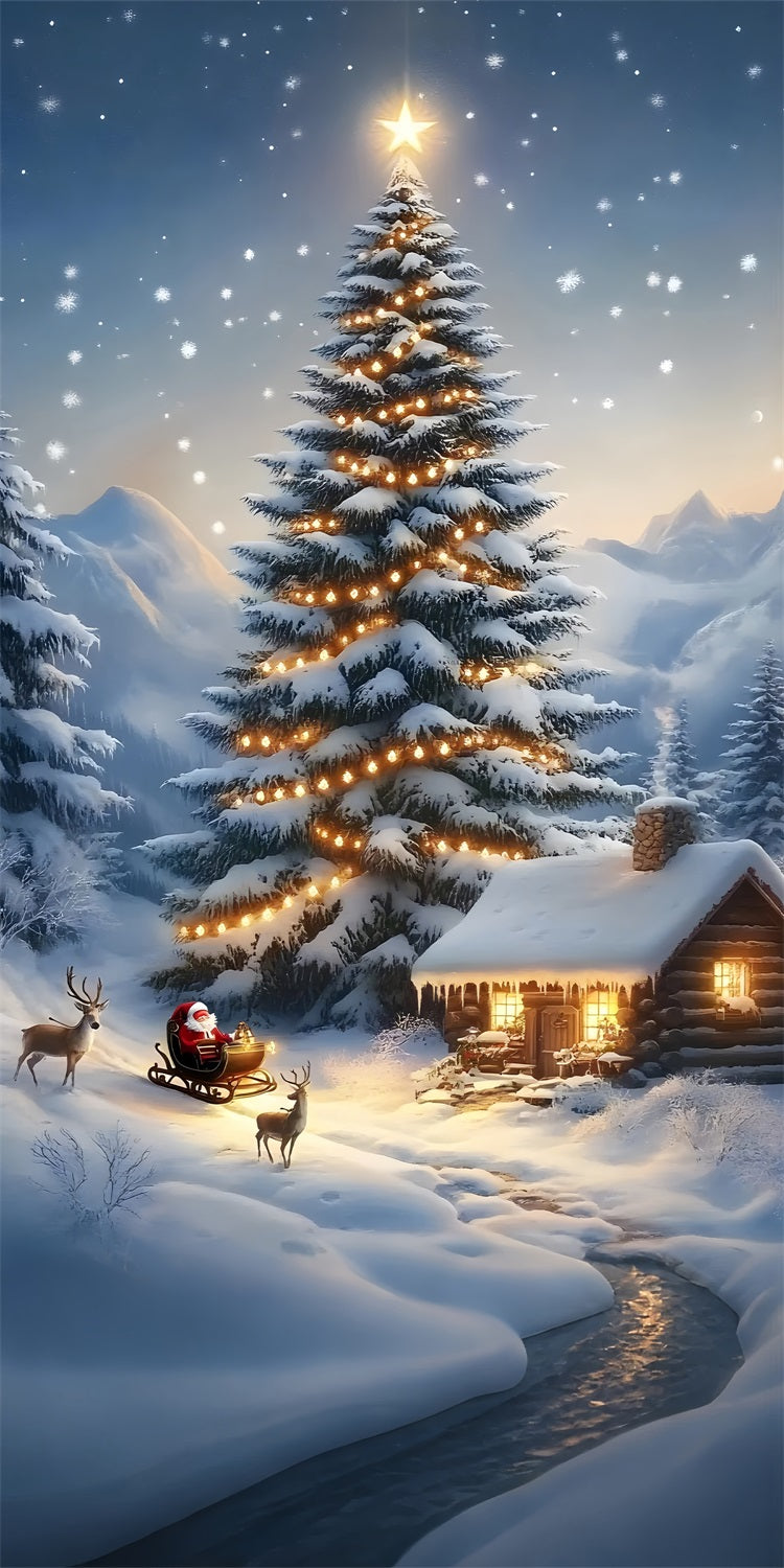 Christmas Snowy Tree Sweep Santa Deer Backdrop BRP10-561