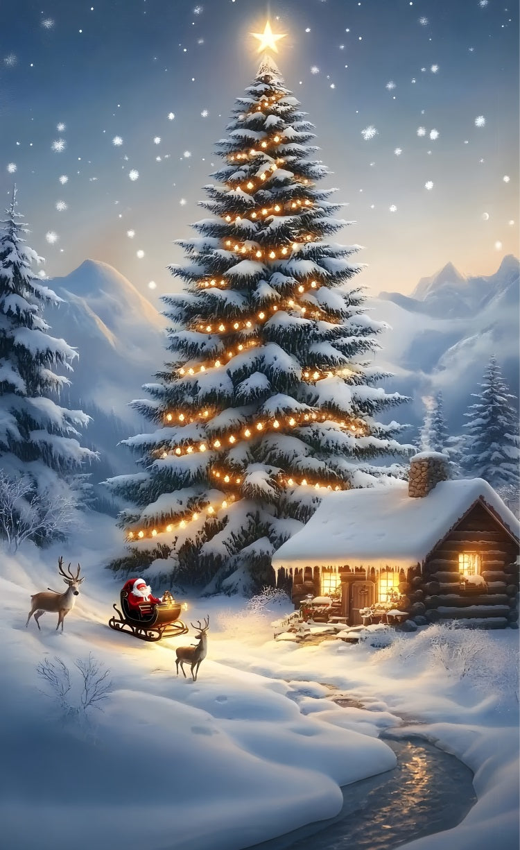 Christmas Snowy Tree Sweep Santa Deer Backdrop BRP10-561