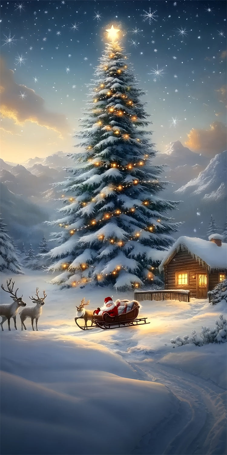 Christmas Santa Deer Sweep Snowy Tree Backdrop BRP10-562