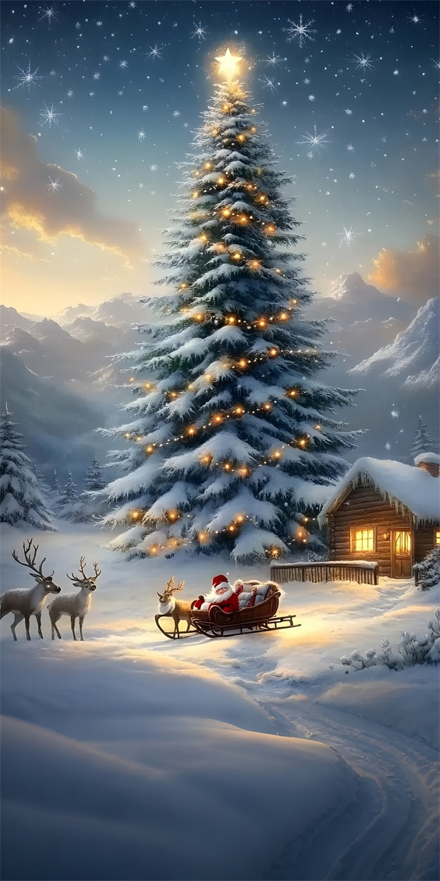 Christmas Santa Deer Sweep Snowy Tree Backdrop BRP10-562