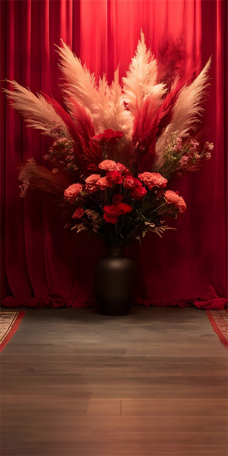 Boho Red Pampas Roses Sweep Photography Backdrop BRP10-571