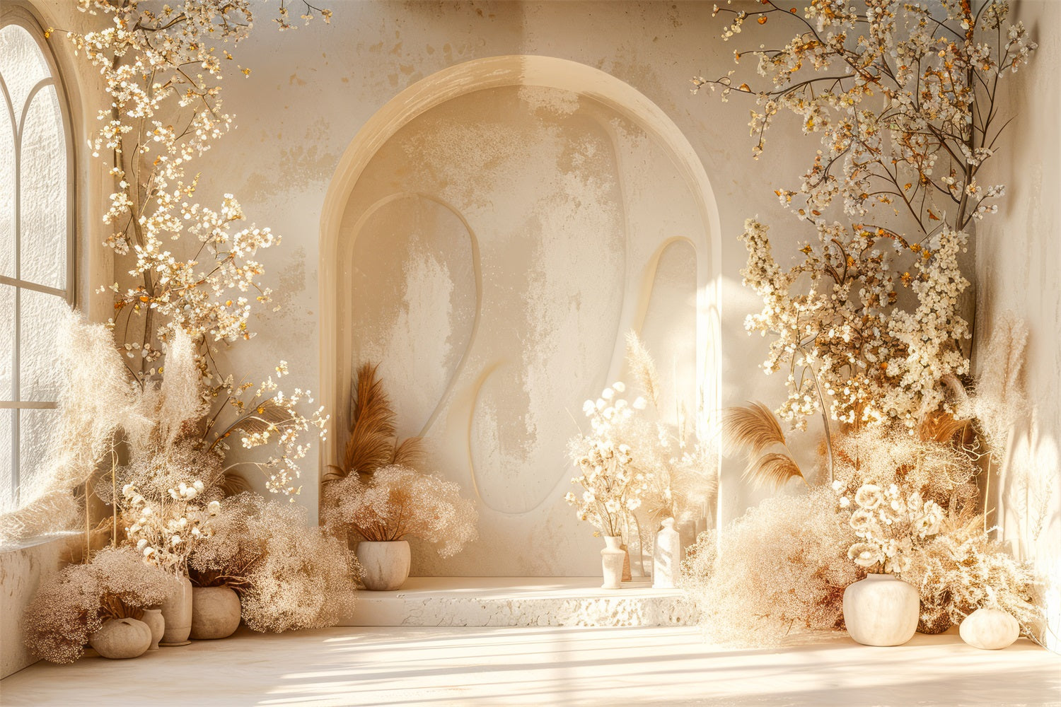 Warm Floral Arch Pampas Boho Backdrop BRP10-58