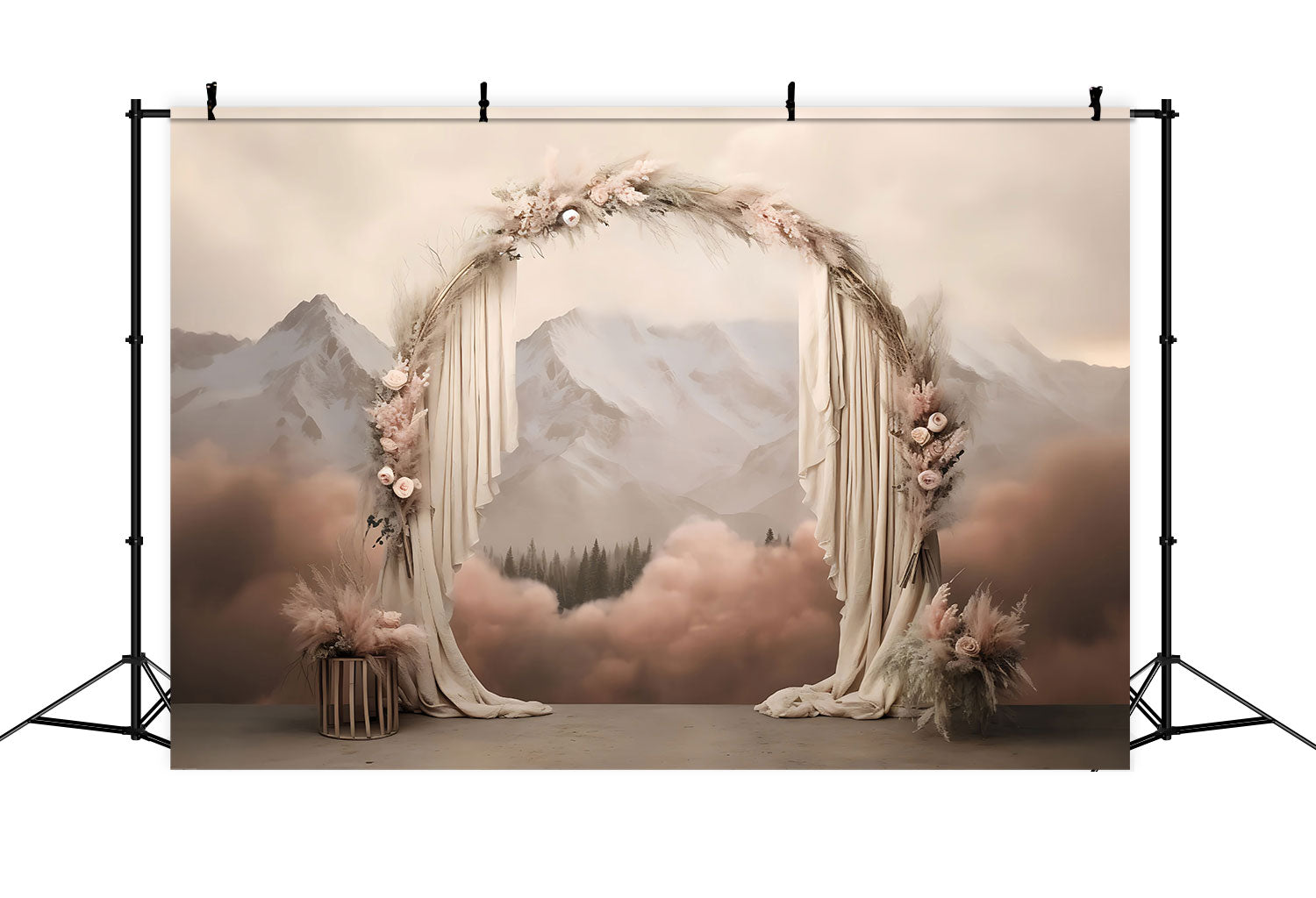 Boho Background Draped Arch Mountains Floral Backdrop BRP10-584