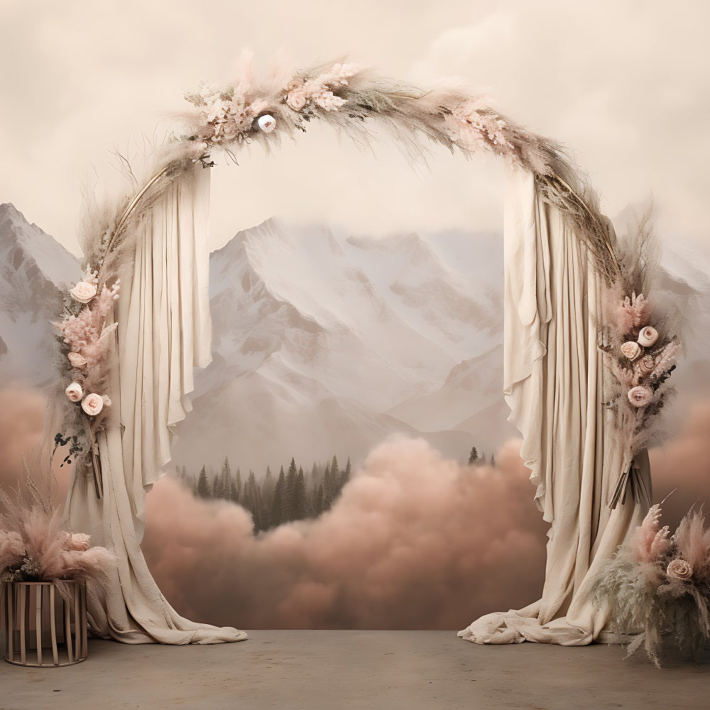 Boho Background Draped Arch Mountains Floral Backdrop BRP10-584