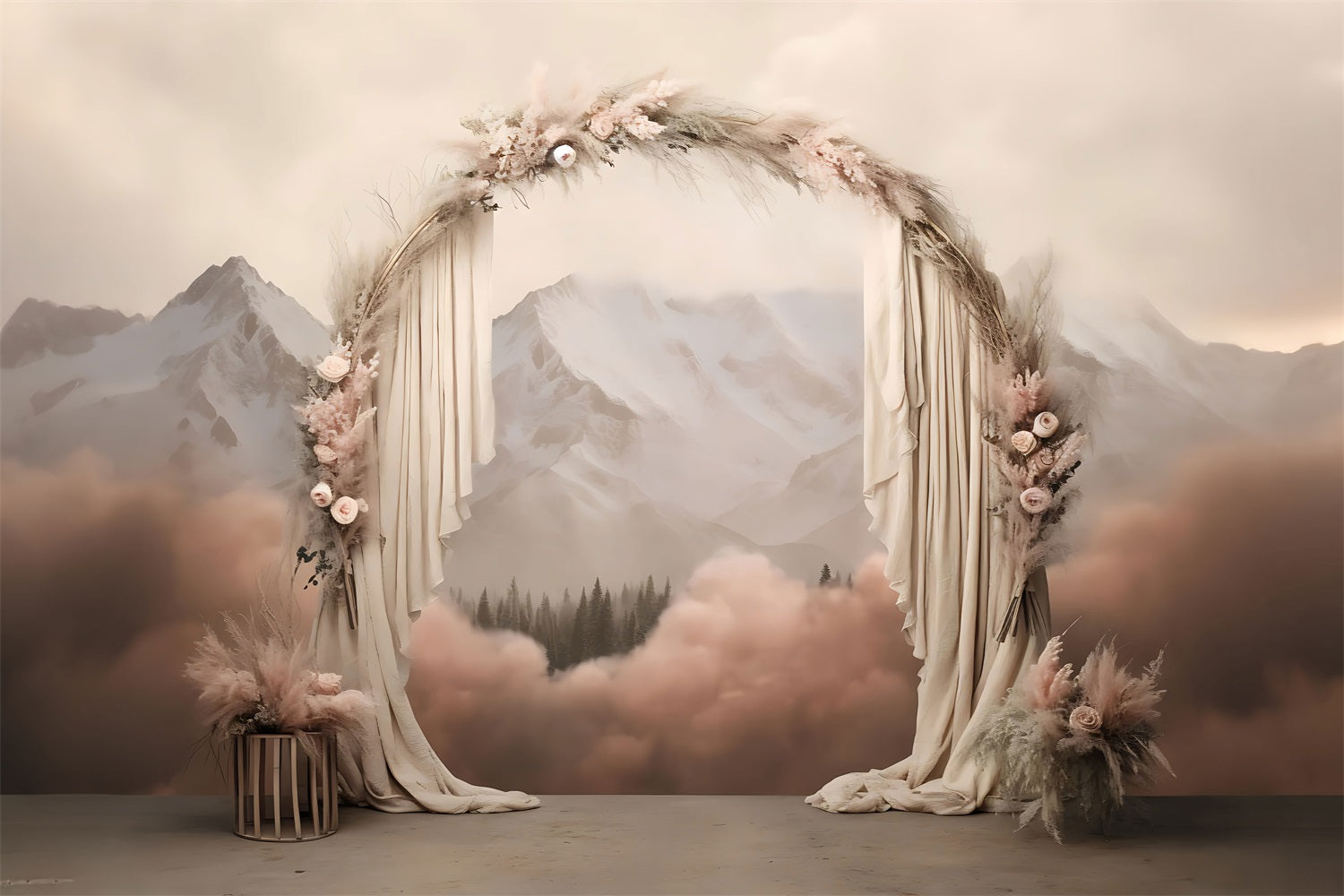 Boho Background Draped Arch Mountains Floral Backdrop BRP10-584