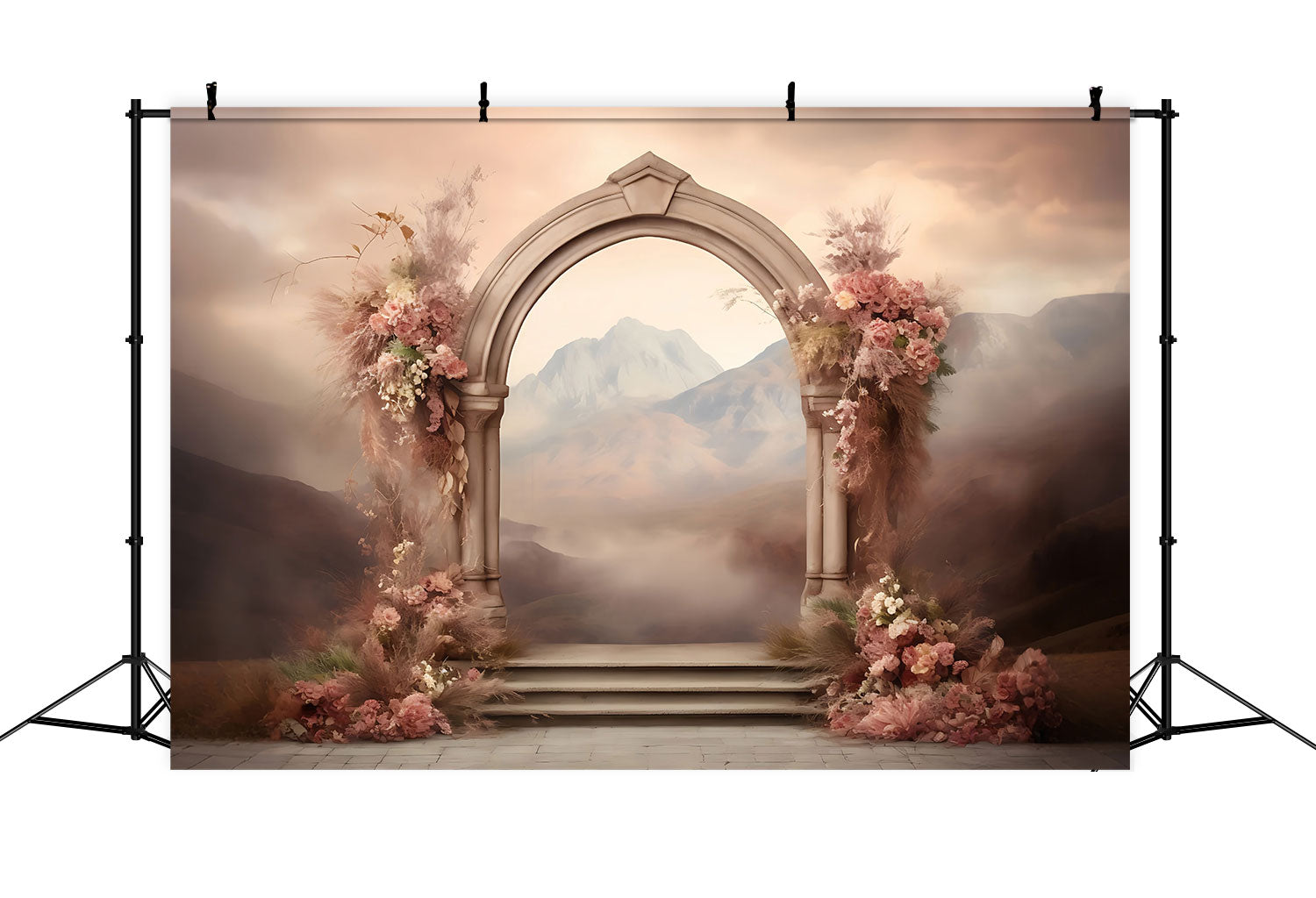 Boho Photography Backdrops Mountain Floral Archway Backdrop BRP10-585