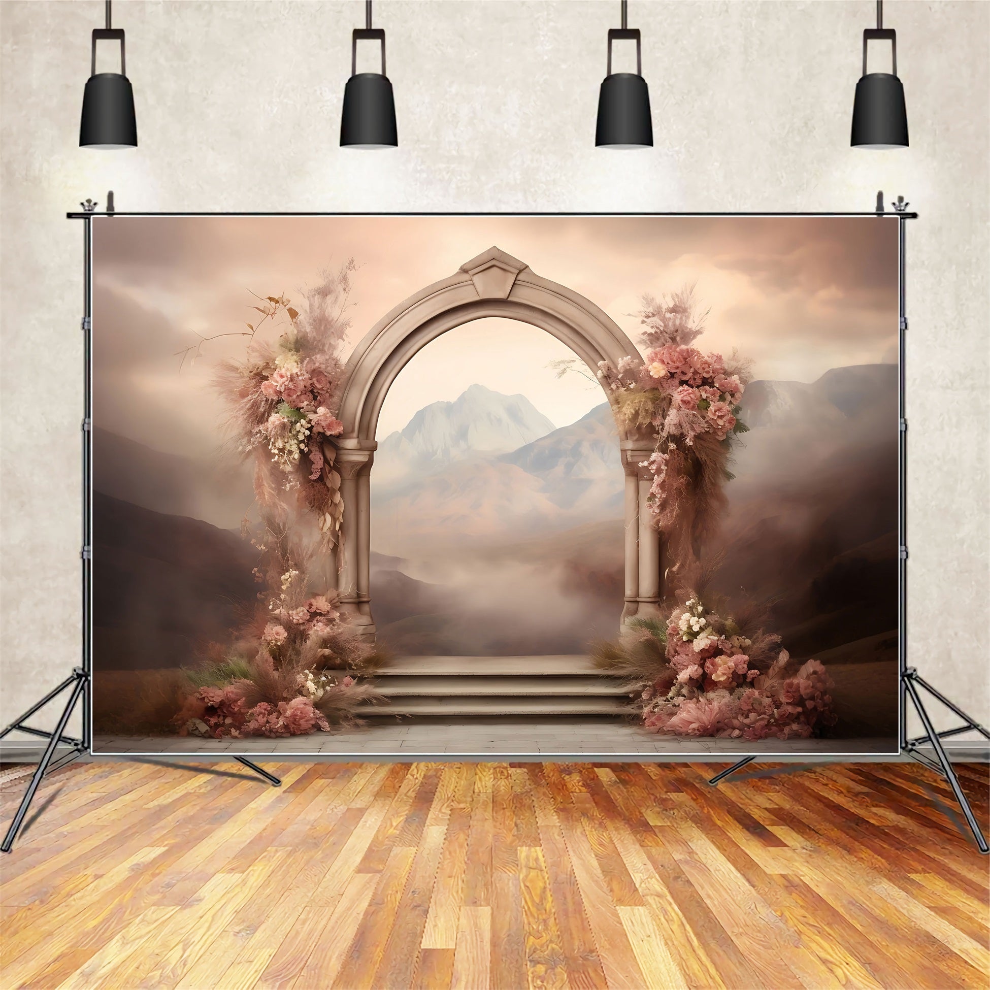 Boho Photography Backdrops Mountain Floral Archway Backdrop BRP10-585