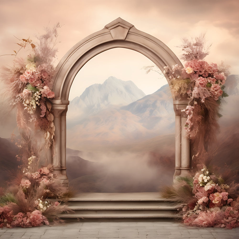 Boho Photography Backdrops Mountain Floral Archway Backdrop BRP10-585