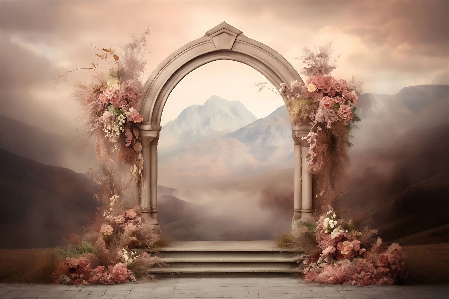 Boho Photography Backdrops Mountain Floral Archway Backdrop BRP10-585