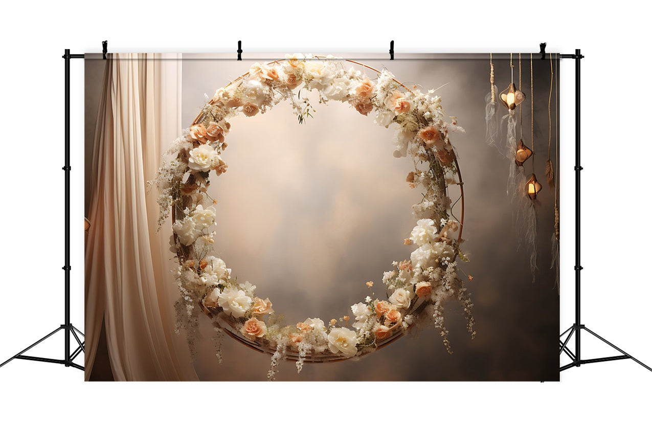 Boho Booth Backdrops Floral Hoop Lanterns Backdrop BRP10-586