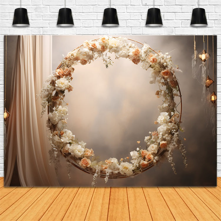 Boho Booth Backdrops Floral Hoop Lanterns Backdrop BRP10-586