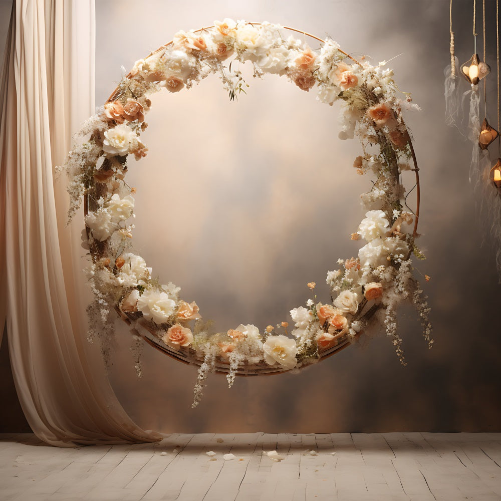 Boho Booth Backdrops Floral Hoop Lanterns Backdrop BRP10-586