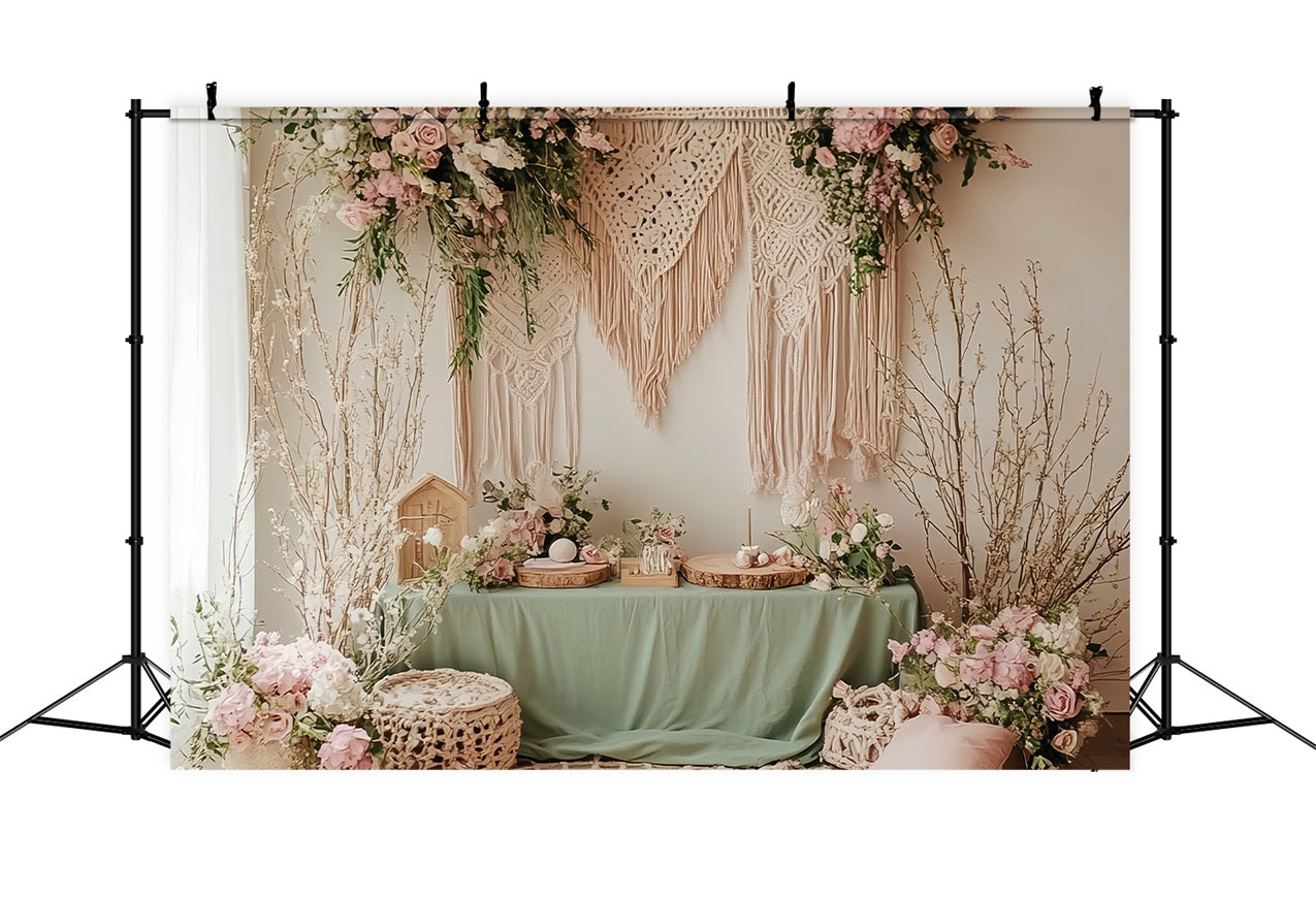 Boho Decor Backdrop Macramé Floral Table Backdrop BRP10-588