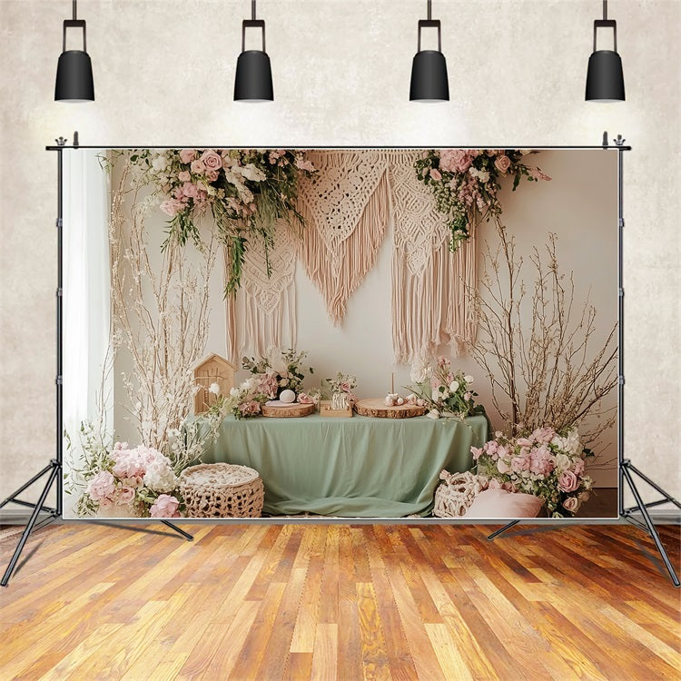 Boho Decor Backdrop Macramé Floral Table Backdrop BRP10-588