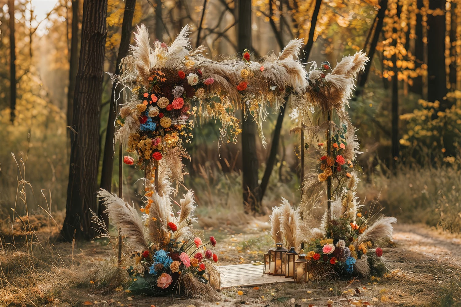 Boho Backdrop Design Autumn Flower Arch Backdrop BRP10-589