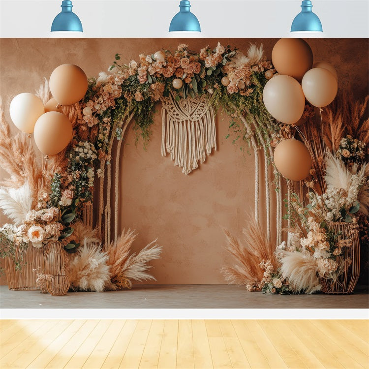 Boho Floral Backdrops Macrame Accent Balloons Backdrop BRP10-590