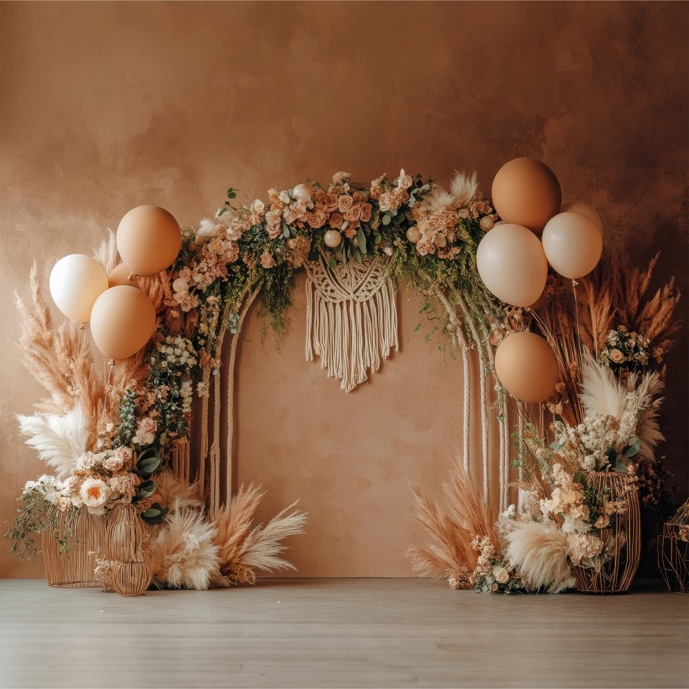 Boho Floral Backdrops Macrame Accent Balloons Backdrop BRP10-590