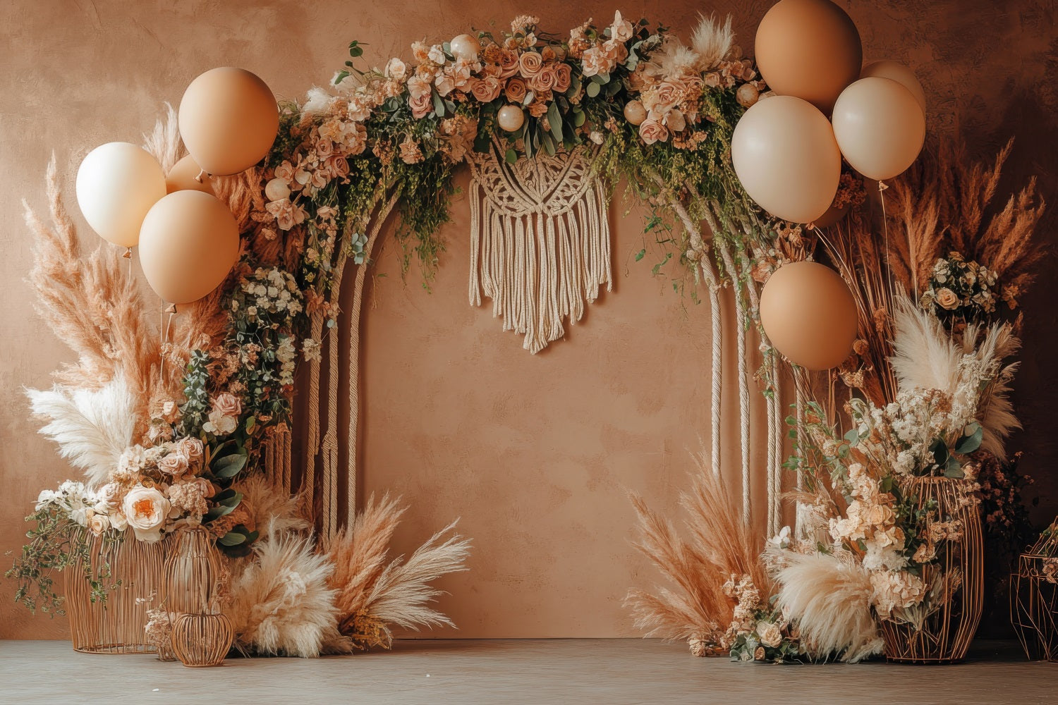 Boho Floral Backdrops Macrame Accent Balloons Backdrop BRP10-590