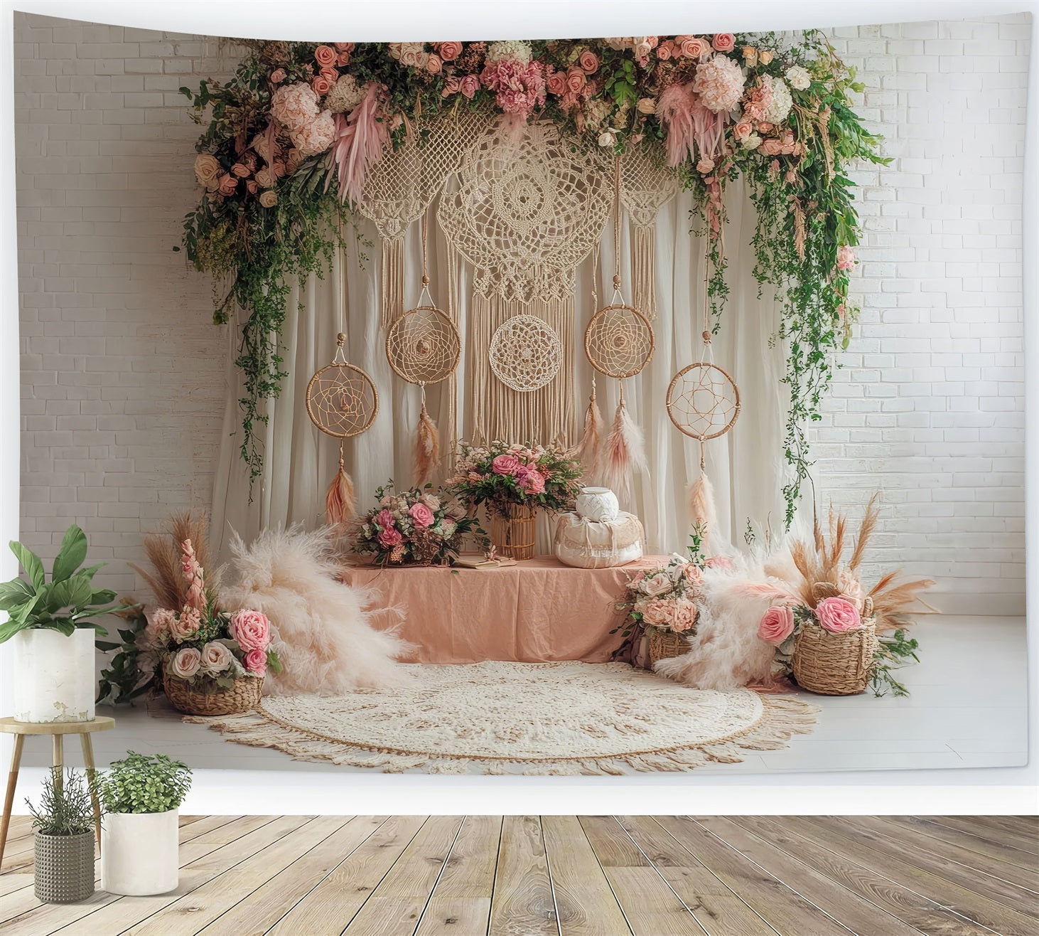 Boho Wall Art Backdrop Dreamcatcher Floral Backdrop BRP10-591