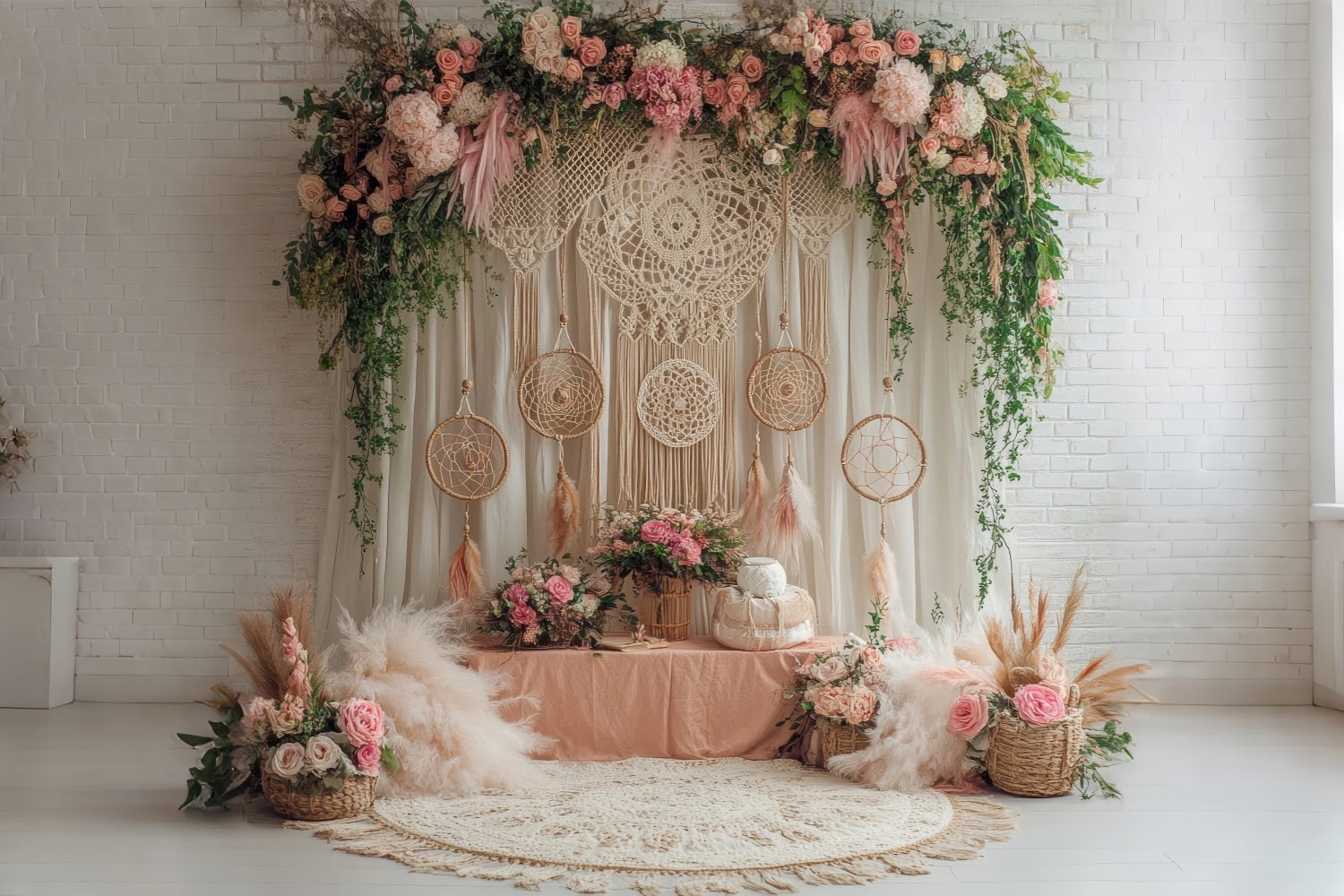 Boho Wall Art Backdrop Dreamcatcher Floral Backdrop BRP10-591