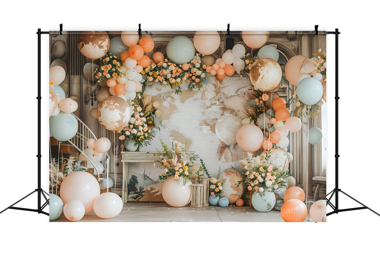 Bohemian Backdrop Ideas World Map Balloon Backdrop BRP10-594