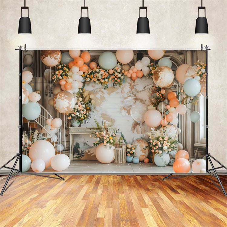 Bohemian Backdrop Ideas World Map Balloon Backdrop BRP10-594