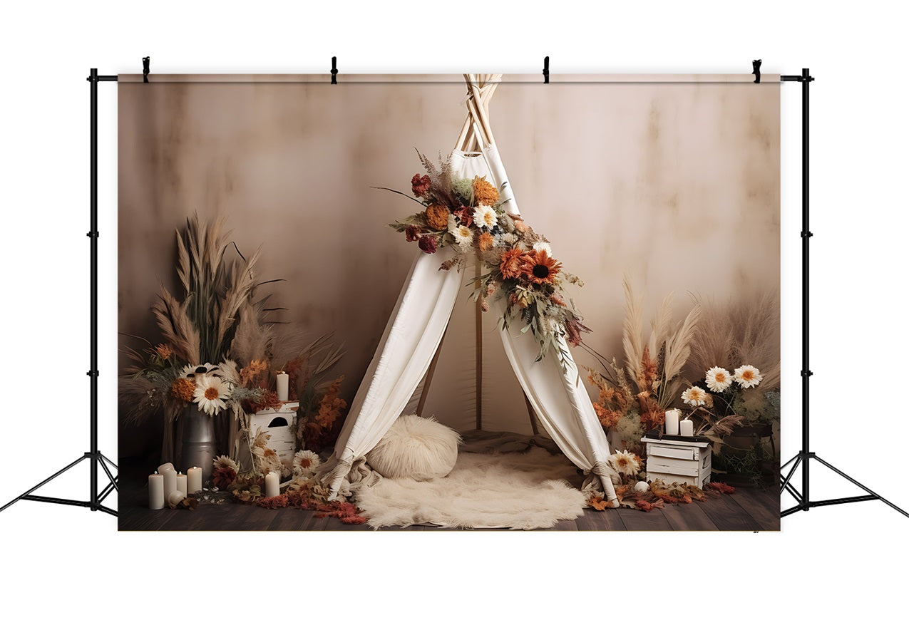 Fabric Bohemian Backdrop Teepee Floral Autumn Backdrop BRP10-596