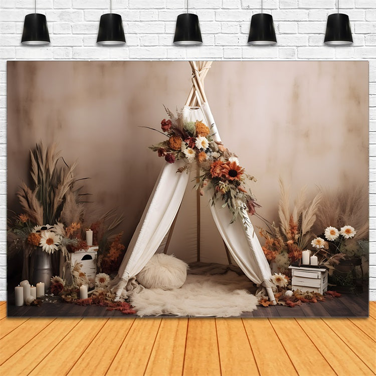 Fabric Bohemian Backdrop Teepee Floral Autumn Backdrop BRP10-596