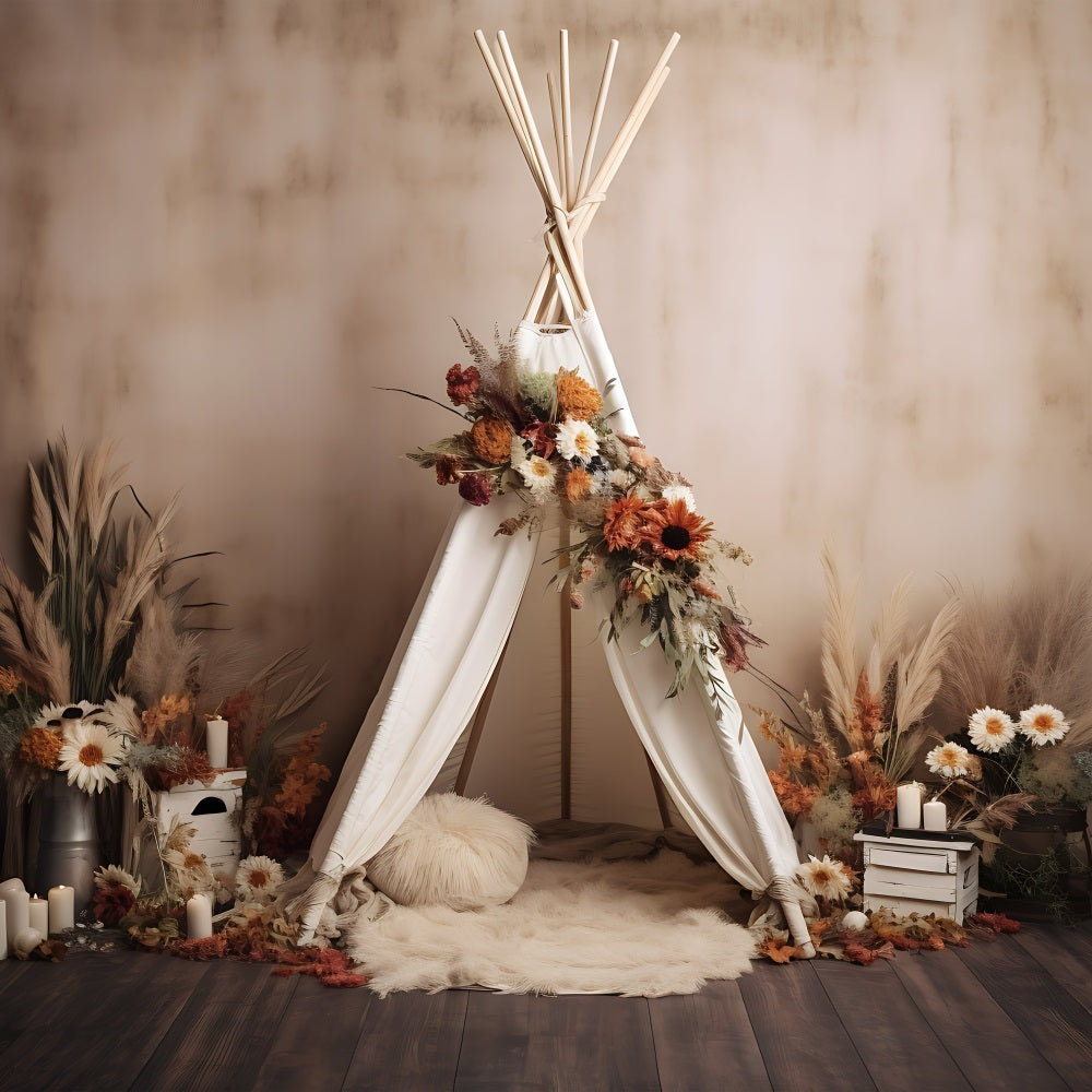 Fabric Bohemian Backdrop Teepee Floral Autumn Backdrop BRP10-596