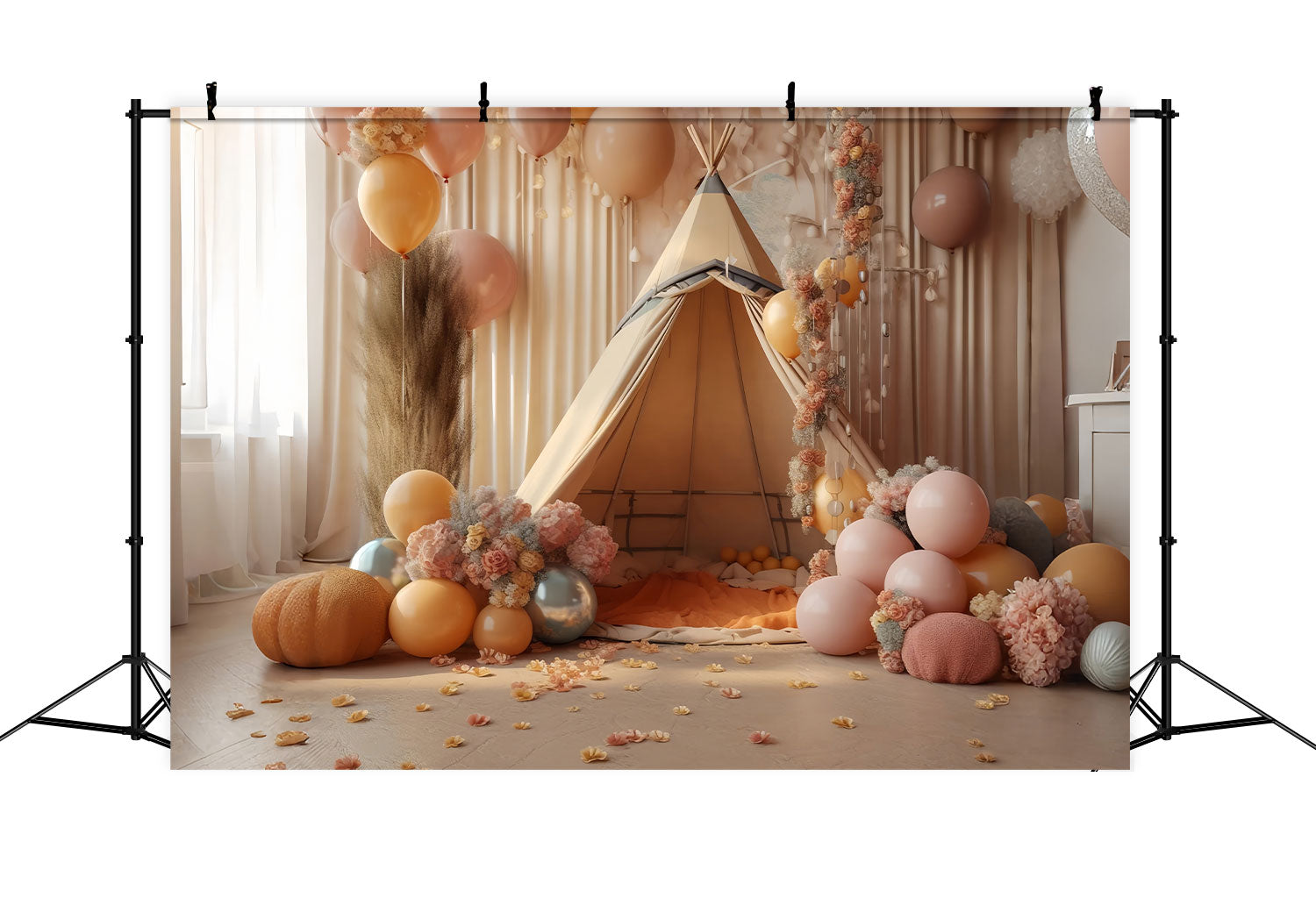 Bohemian Party Backdrops Balloon Floral Teepee Backdrop BRP10-599