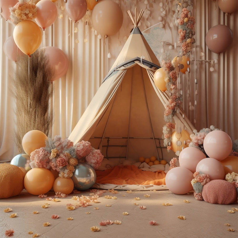 Bohemian Party Backdrops Balloon Floral Teepee Backdrop BRP10-599