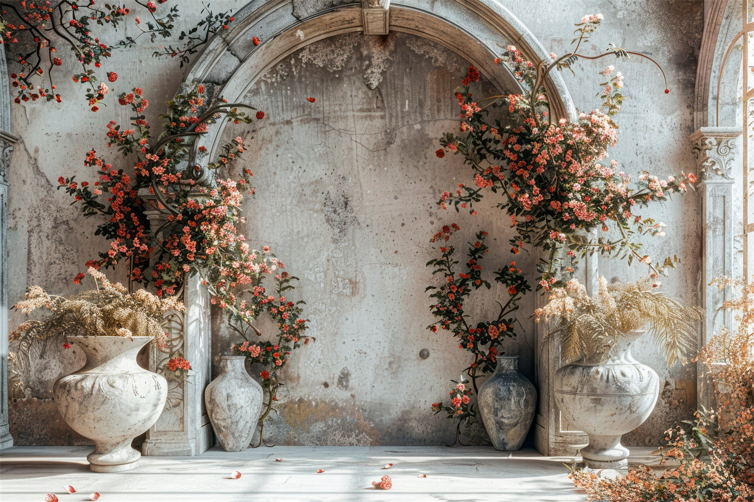 Romantic Archway Red Blossoms Boho Backdrop BRP10-60