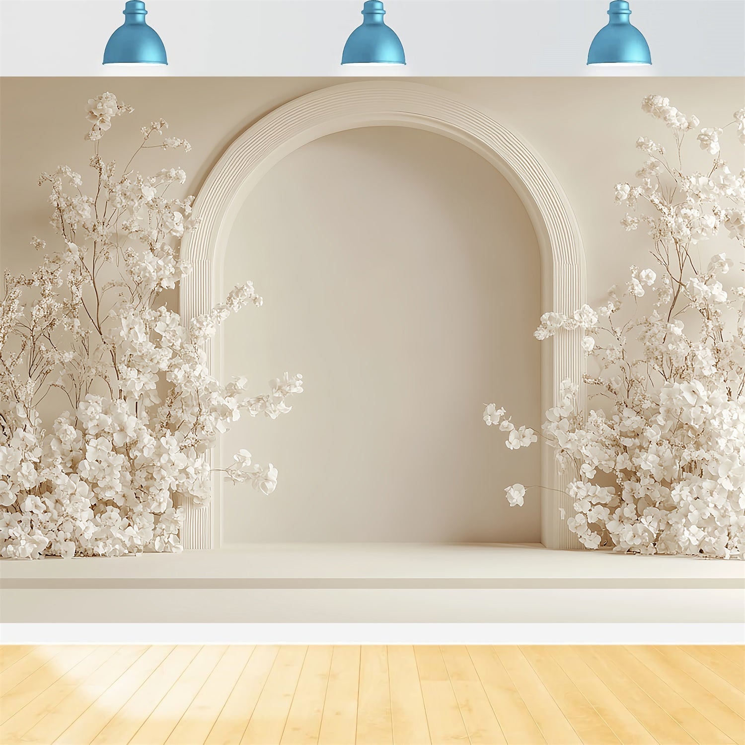 Simple Bohemian Backdrop White Blossoms Arched Backdrop BRP10-600