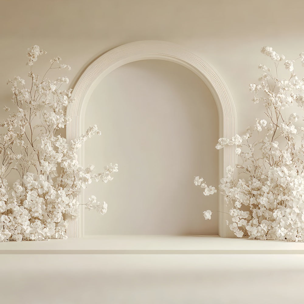 Simple Bohemian Backdrop White Blossoms Arched Backdrop BRP10-600