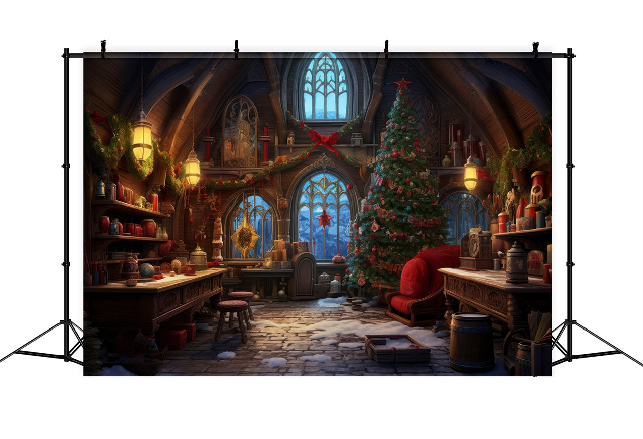 Christmas Room Backdrops Santa's Workshop Tree Backdrop BRP10-613