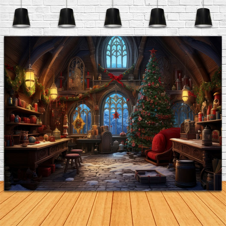 Christmas Room Backdrops Santa's Workshop Tree Backdrop BRP10-613