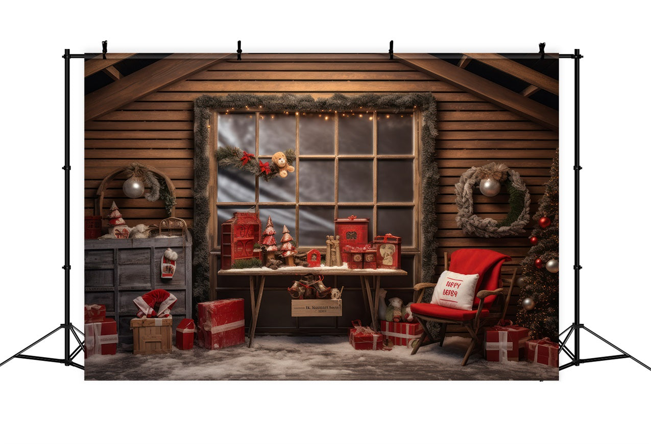 Christmas Window Backdrop Santa's Workshop Presents Backdrop BRP10-615