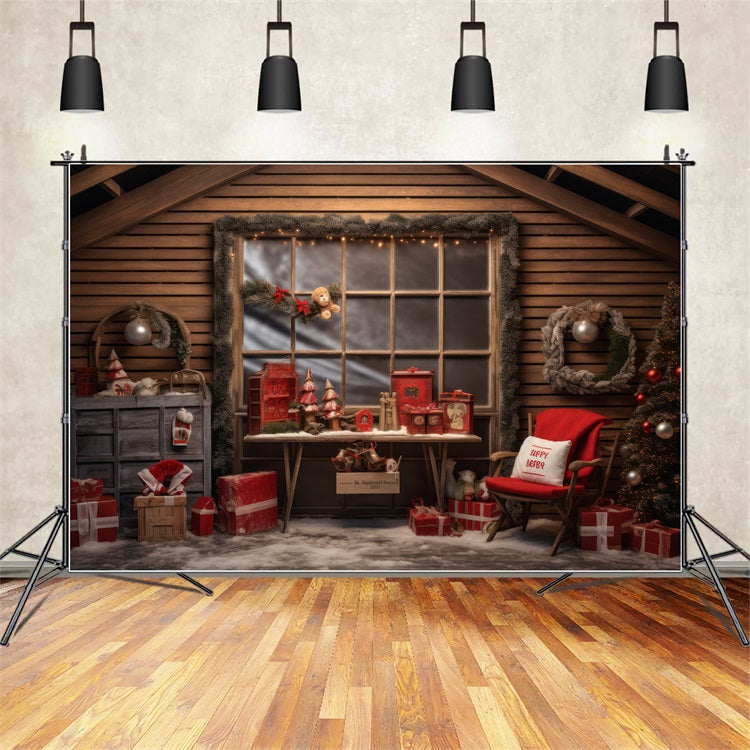 Christmas Window Backdrop Santa's Workshop Presents Backdrop BRP10-615